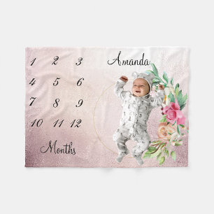 Mijlpaal Vintage Rose Goud Vervagende Baby Aandenk Fleece Deken