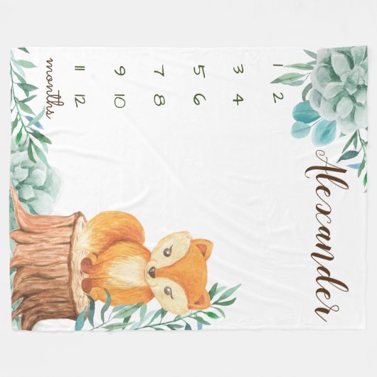 Mijlpaal waterverf bosvos fleece deken (Voorkant (Horizontaal))