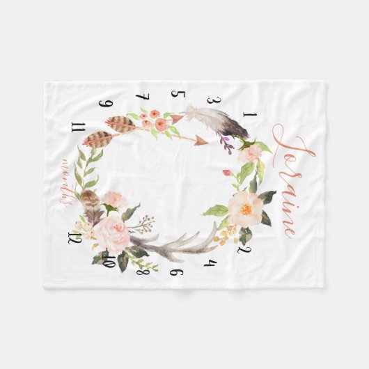 Mijlpaal waterverf tracker, boho waterverf fleece deken (Voorkant (Horizontaal))