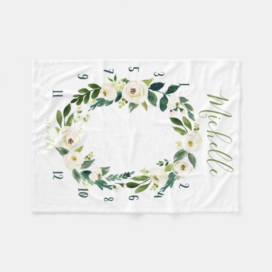 Mijlpaal waterverf tracker, witte bloemen fleece deken (Voorkant (Horizontaal))