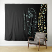 mijlpalen verjaardagsfeest banner turquoise en gou wandkleed (In Situ (horizontaal))