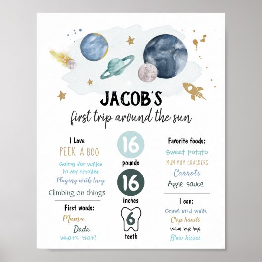 Mijlpalen voor buitenruimte, eerste verjaardag poster (Voorkant)