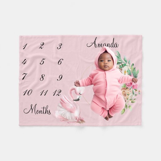 Mijlsteen Ballerina Flamingo Bloem Baby Aandenken Fleece Deken
