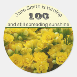 Mijlsteen Birthday Bright Yellow Flowers 100th Ronde Sticker