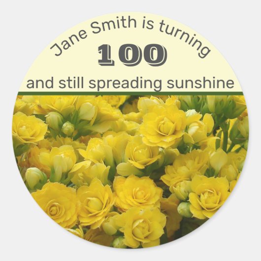 Mijlsteen Birthday Bright Yellow Flowers 100th Ronde Sticker (Voorkant)