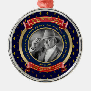 Mijlsteen Birthday Gold Foto 90th N90th Blue Red Metalen Ornament