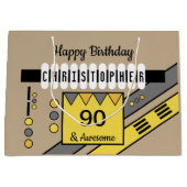 Mijlsteen speciale verjaardagsbenaming grijs geel groot cadeauzakje (Voorkant)