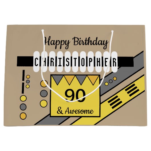 Mijlsteen speciale verjaardagsbenaming grijs geel groot cadeauzakje (Voorkant)