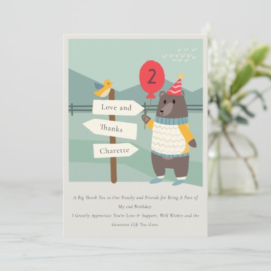 Mijlstgebergte van het Beer Cute Bird Elke zondag Bedankkaart (Staand voorkant)