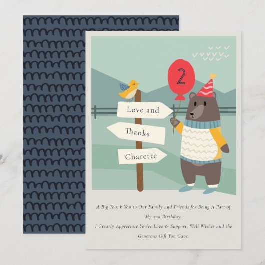 Mijlstgebergte van het Beer Cute Bird Elke zondag Bedankkaart (Voorkant / Achterkant)