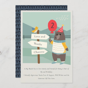 Mijlstgebergte van het Beer Cute Bird Elke zondag Bedankkaart