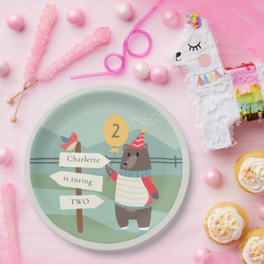 Mijlstgebergte van het Beer Cute Bird Elke zondag Papieren Bordje (Feest)