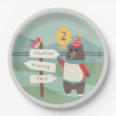 Mijlstgebergte van het Beer Cute Bird Elke zondag Papieren Bordje (Voorkant)