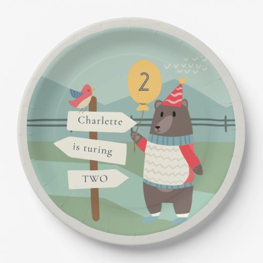 Mijlstgebergte van het Beer Cute Bird Elke zondag Papieren Bordje (Voorkant)