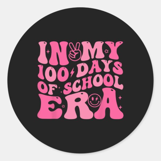 Mijn 100 dagen schooltijd retro glimlach 100ste da ronde sticker (Voorkant)
