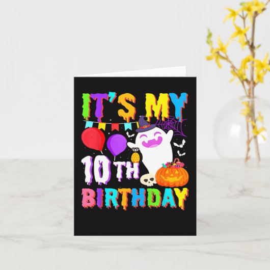 Mijn 10e Verjaardag Gifts Ghost Pumpkin Halloween  Kaart (Gele Bloem)