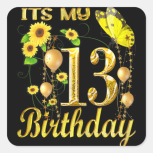 Mijn 13e verjaardag 13 jaar oude meisje Sunflower Vierkante Sticker