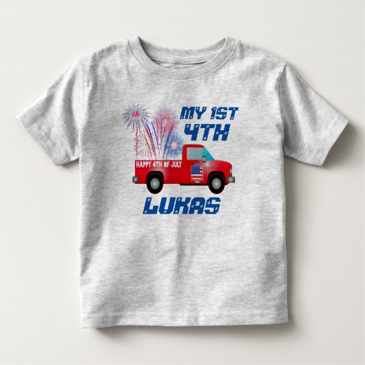 MIJN 1E 4e juli Red White Blue Fireworks Truck Kinder Shirts (Voorkant)