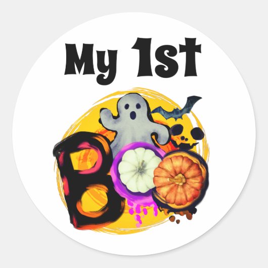 Mijn 1e Boo Cute Ghost Baby's 1ste Halloween Ronde Sticker (Voorkant)