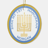 Mijn 1e Chanoeka Foto Blauw Goud Gepersonaliseerd Keramisch Ornament (Links)