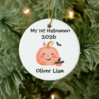 Mijn 1e Halloween 2026 Lachende Pompoen Heks Naam Keramisch Ornament