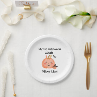 Mijn 1e Halloween 2026 Lachende Pompoen Heks Naam Papieren Bordje