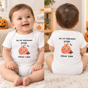 Mijn 1e Halloween 2026 Lachende Pompoen Heks Naam Romper