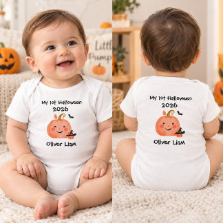 Mijn 1e Halloween 2026 Lachende Pompoen Heks Naam Romper