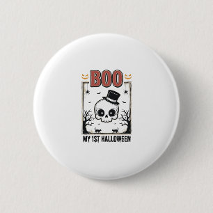 Mijn 1e Halloween Baby Schedel Vintage Gravure Shi Ronde Button 5,7 Cm