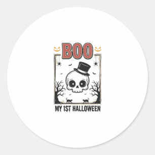 Mijn 1e Halloween Baby Schedel Vintage Gravure Shi Ronde Sticker