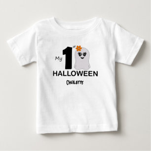 Mijn 1e Halloween. Ghost in sheet. Bewerkbare naam