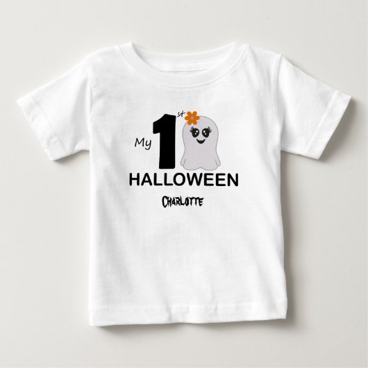 Mijn 1e Halloween. Ghost in sheet. Bewerkbare naam (Voorkant)