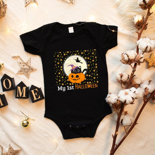 Mijn 1e Halloween Outfit Pompoen en Zwarte Kat Sch Romper