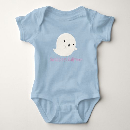 Mijn 1e Halloween Pink & Blue Ghost gepersonalisee Romper (Voorkant)