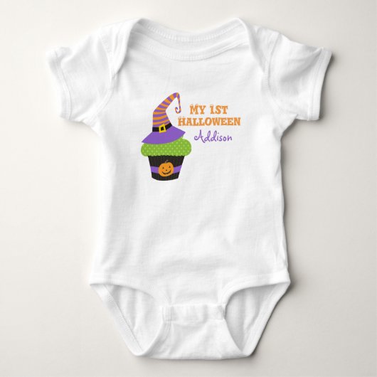 Mijn 1e Halloween Schattige Cupcake Gepersonalisee Romper (Voorkant)