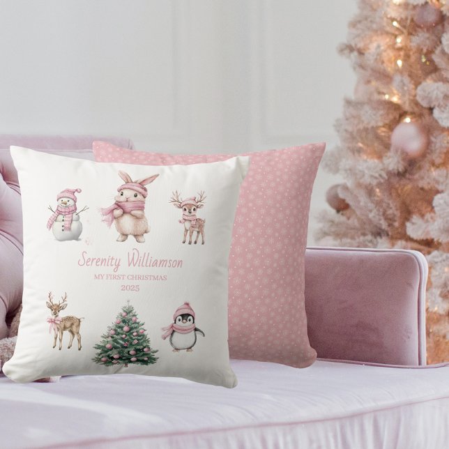 Mijn 1e kerst aangepaste babymeisje bos kussen (Creator heeft geüpload)
