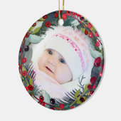Mijn 1e Kerst Baby Foto Holly Wreath Keramisch Ornament (Links)