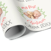 Mijn 1e Kerst Baby Naam FOTO Krans Cadeaupapier (Rol Hoek)
