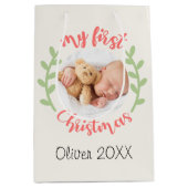 Mijn 1e Kerst Baby Naam FOTO Krans Geschenktassen Medium Cadeauzakje (Voorkant)