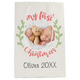 Mijn 1e Kerst Baby Naam FOTO Krans Geschenktassen Medium Cadeauzakje