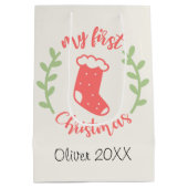 Mijn 1e Kerst Baby Naam FOTO Krans Geschenktassen Medium Cadeauzakje (Achterkant)