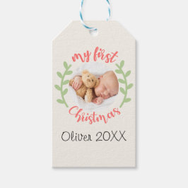 Mijn 1e Kerst Baby Naam FOTO Krans Gift Labels Cadeaulabel
