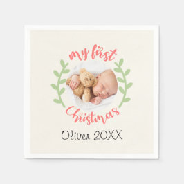 Mijn 1e Kerst Baby Naam FOTO Krans Vakantie Servet