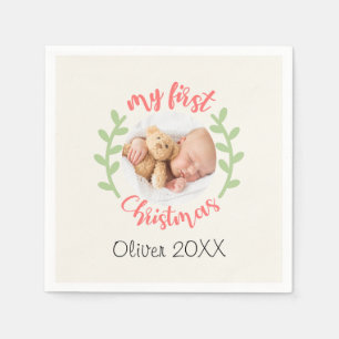 Mijn 1e Kerst Baby Naam FOTO Krans Vakantie Servet