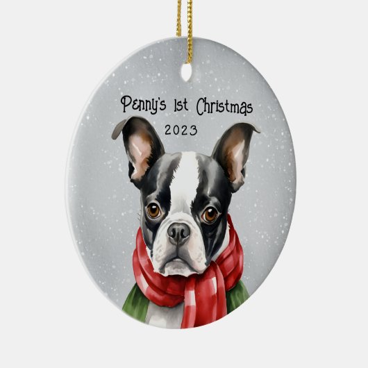 Mijn 1e kerst Boston Terrier Keramisch Ornament (Rechts)