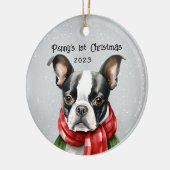 Mijn 1e kerst Boston Terrier Keramisch Ornament (Links)