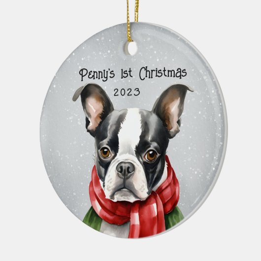 Mijn 1e kerst Boston Terrier Keramisch Ornament (Links)