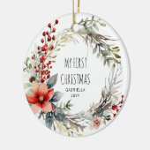 Mijn 1e kerst botanische feestelijke krans keramisch ornament (Links)
