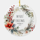 Mijn 1e kerst botanische feestelijke krans keramisch ornament (Achterkant)