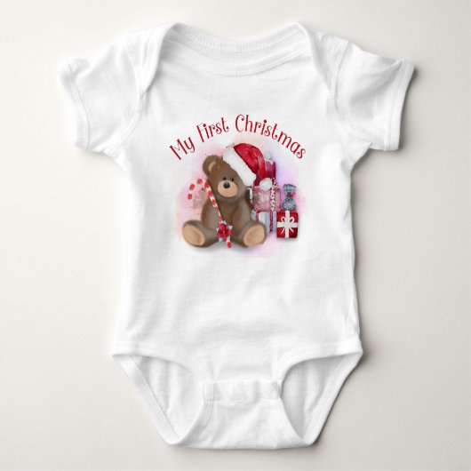 Mijn 1e kerst Cute Candy Cane Beer Modern Romper (Voorkant)
